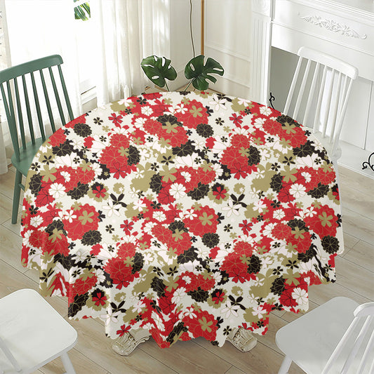 Floral Kimono Pattern Print Waterproof Round Tablecloth