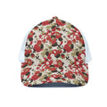 Floral Kimono Pattern Print White Mesh Trucker Hat
