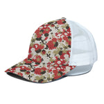 Floral Kimono Pattern Print White Mesh Trucker Cap