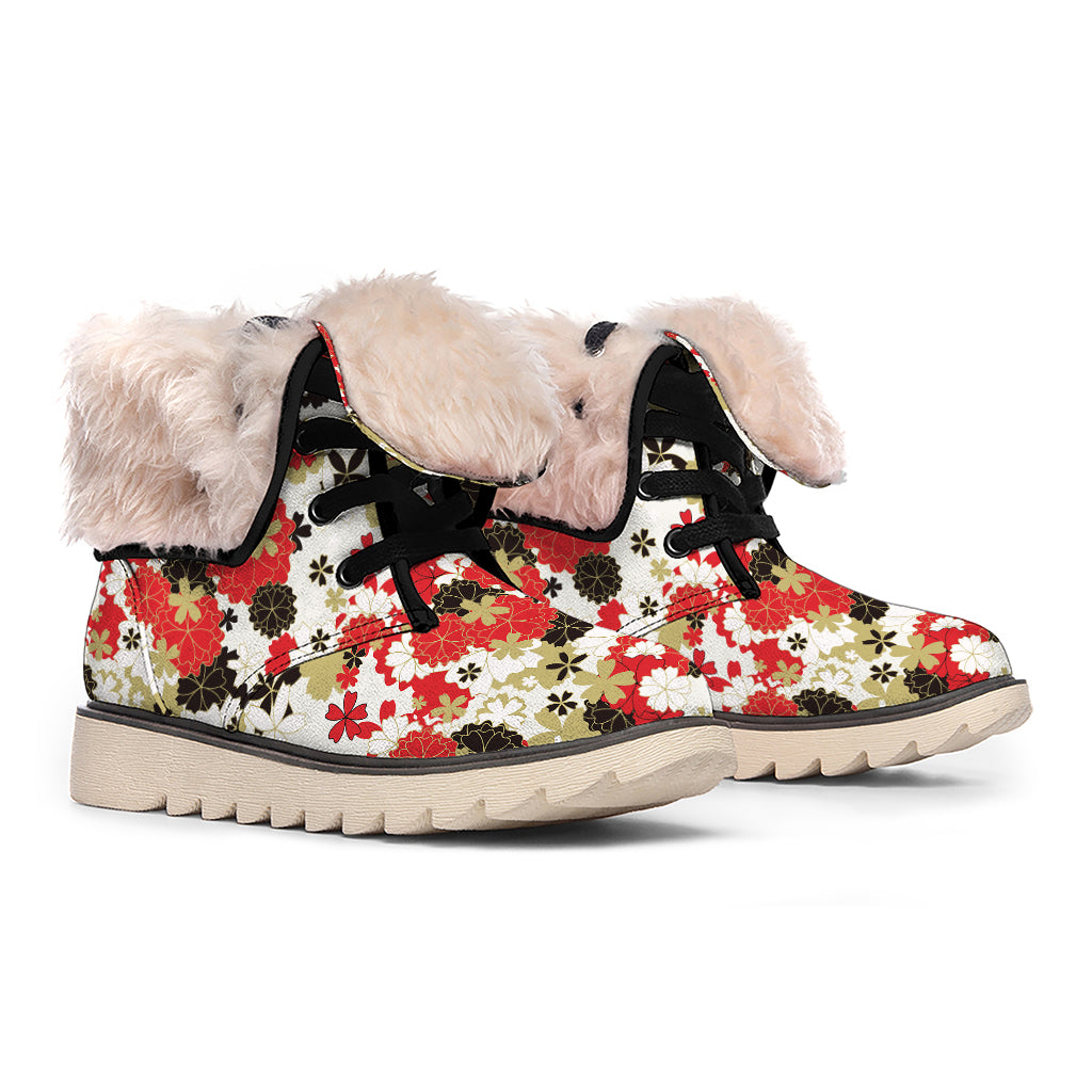 Floral Kimono Pattern Print Winter Boots