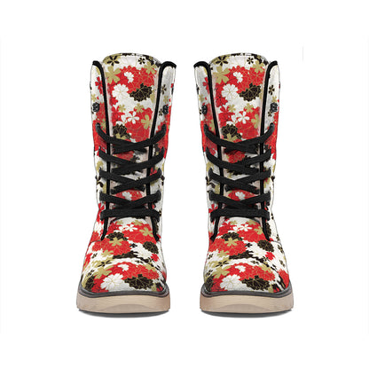 Floral Kimono Pattern Print Winter Boots