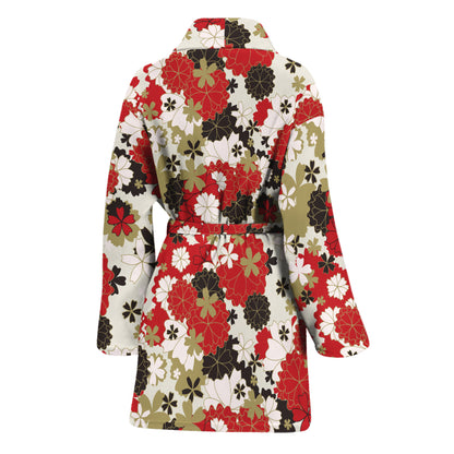 Floral Kimono Pattern Print Women's Bathrobe