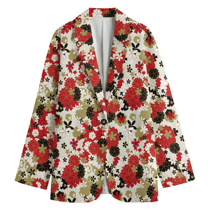 Floral Kimono Pattern Print Women's Blazer
