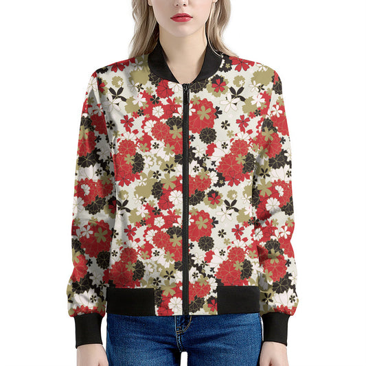 Floral Kimono Pattern Print Women's Bomber Jacket