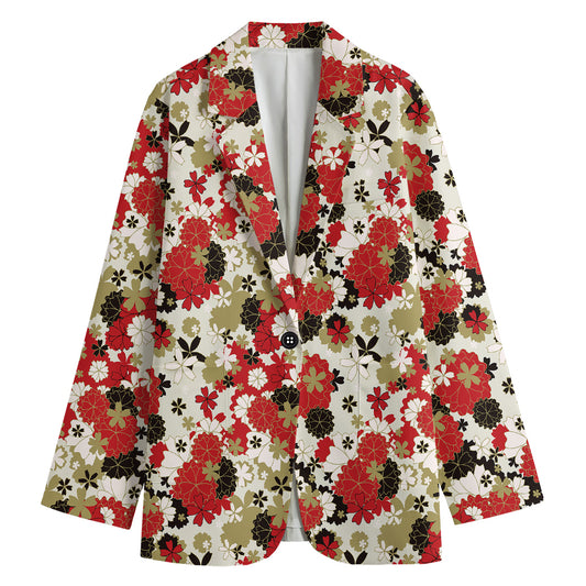 Floral Kimono Pattern Print Women's Cotton Blazer