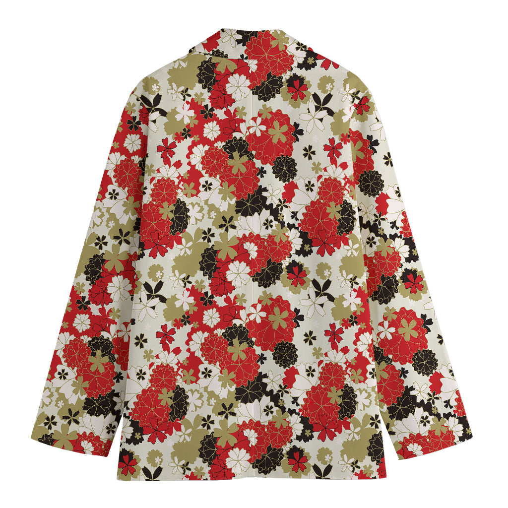 Floral Kimono Pattern Print Women's Cotton Blazer