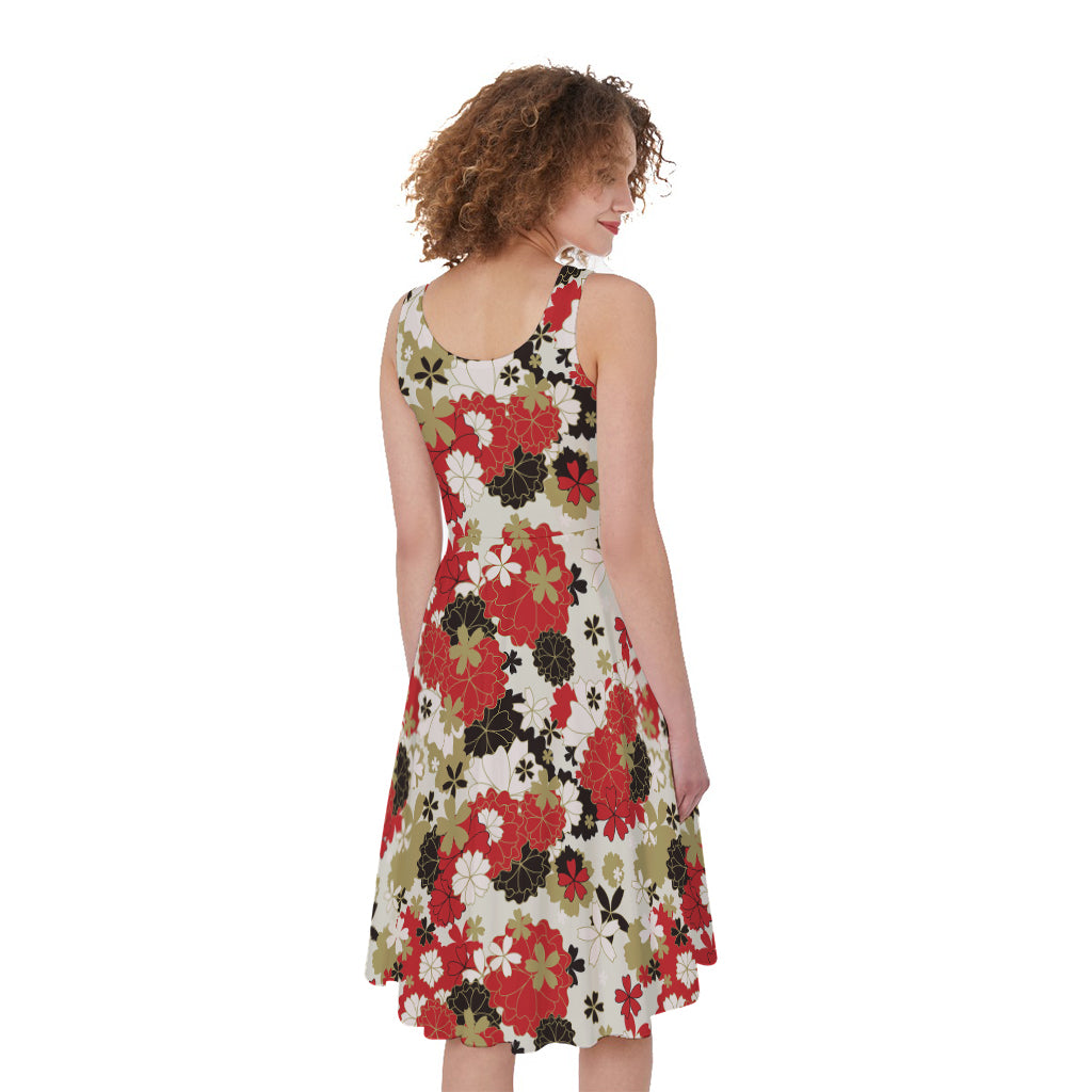 Floral Kimono Pattern Print Women's Sleeveless Dress