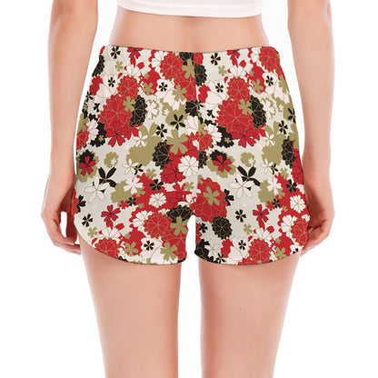 Floral Kimono Pattern Print Women's Split Running Shorts