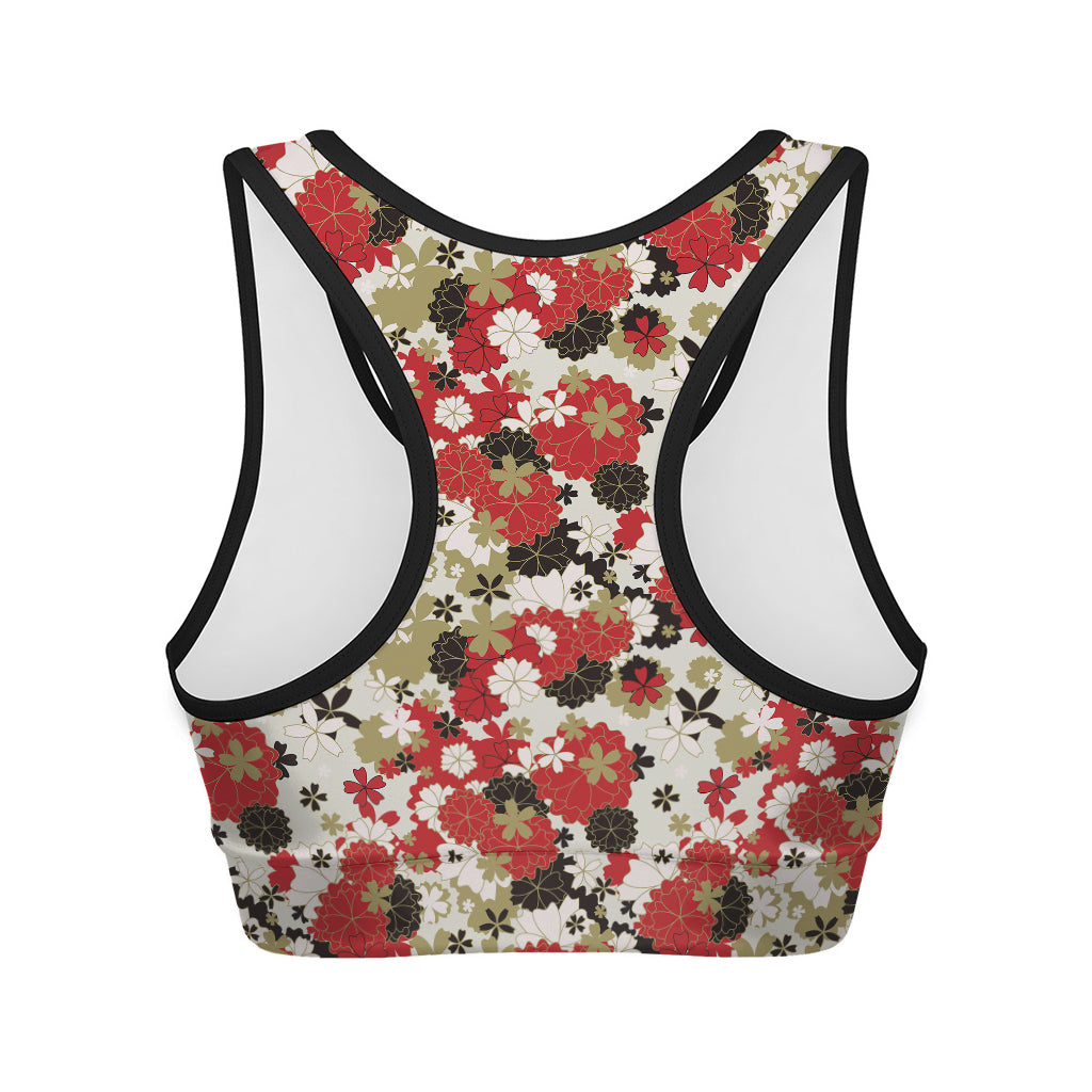 Floral Kimono Pattern Print Women's Sports Bra