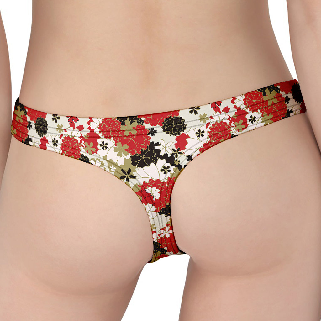 Floral Kimono Pattern Print Women's Thong