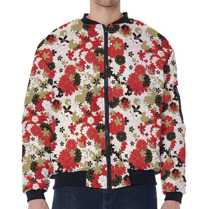 Floral Kimono Pattern Print Zip Sleeve Bomber Jacket