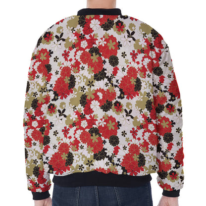 Floral Kimono Pattern Print Zip Sleeve Bomber Jacket