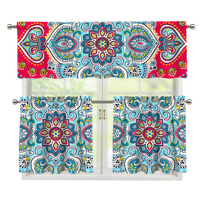 Floral Paisley Mandala Print 3 Piece Kitchen Curtains