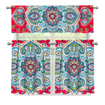 Floral Paisley Mandala Print 3 Piece Kitchen Curtains