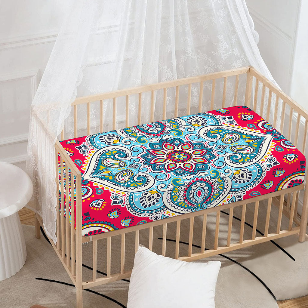 Floral Paisley Mandala Print Baby Crib Sheet