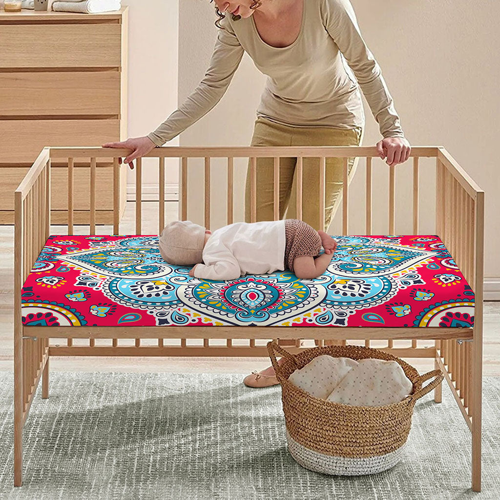Floral Paisley Mandala Print Baby Crib Sheet