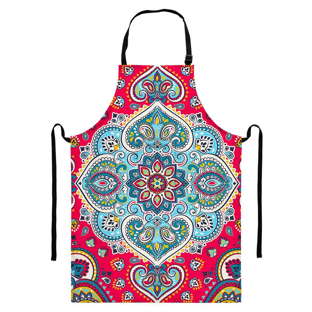 Floral Paisley Mandala Print Bib Apron With Pocket