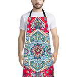 Floral Paisley Mandala Print Bib Apron With Pocket