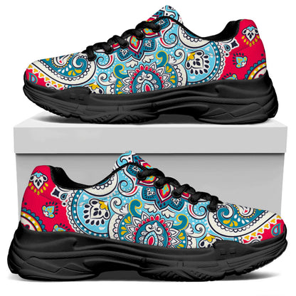 Floral Paisley Mandala Print Black Chunky Shoes