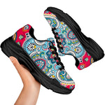 Floral Paisley Mandala Print Black Chunky Shoes