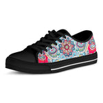 Floral Paisley Mandala Print Black Low Top Sneakers