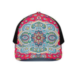 Floral Paisley Mandala Print Black Mesh Trucker Cap