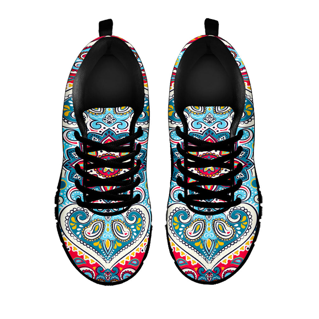 Floral Paisley Mandala Print Black Running Shoes