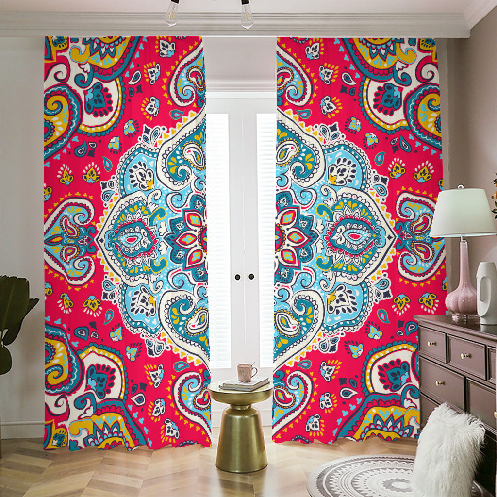 Floral Paisley Mandala Print Blackout Pencil Pleat Curtains