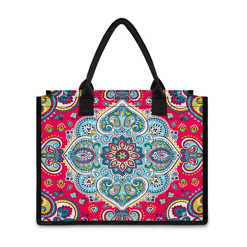 Floral Paisley Mandala Print Canvas Tote Bag