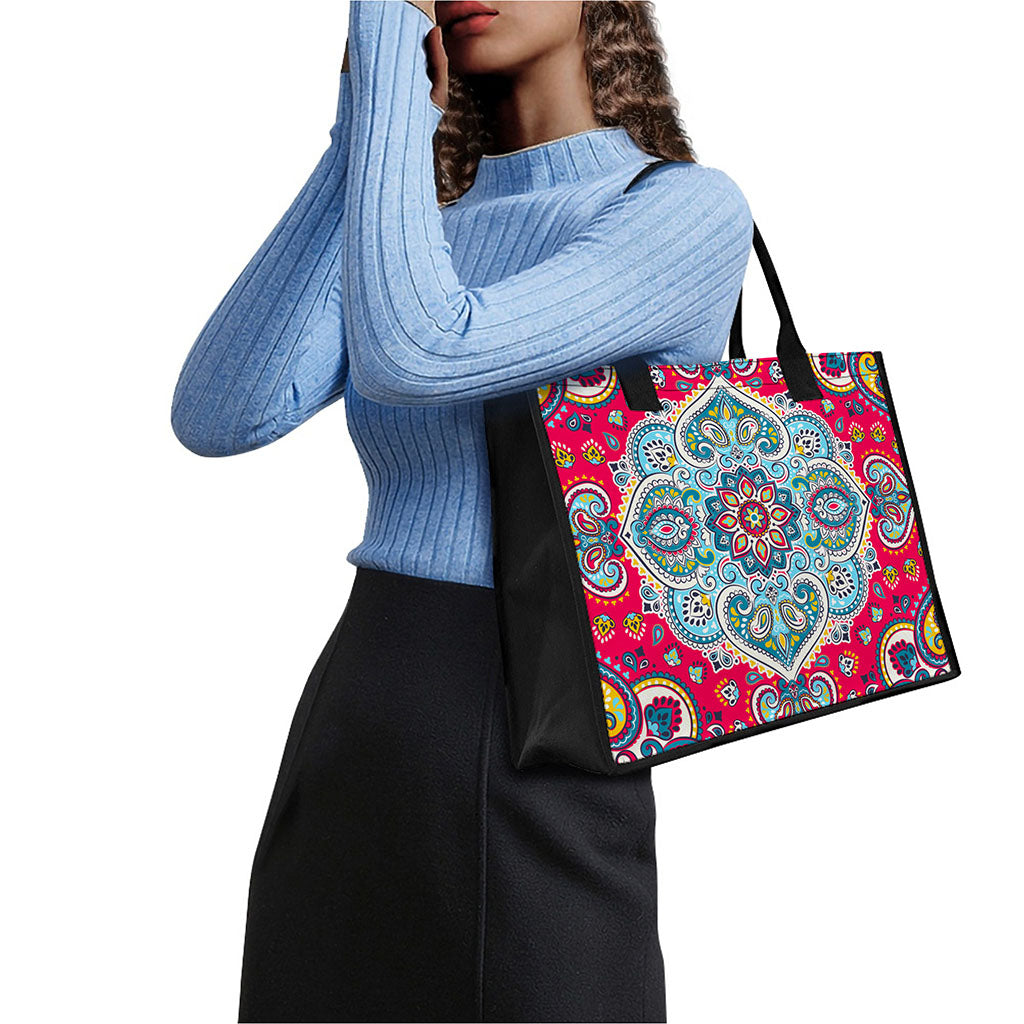 Floral Paisley Mandala Print Canvas Tote Bag