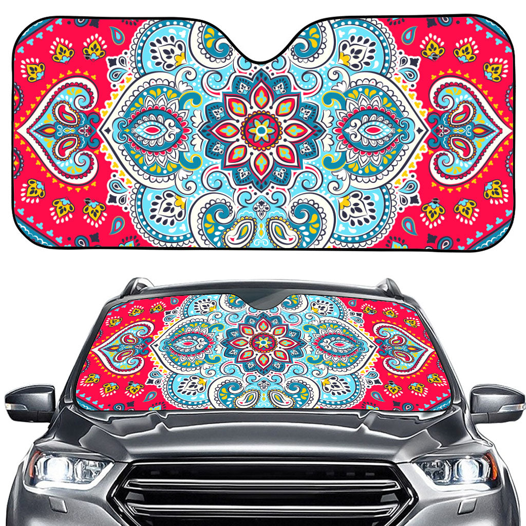 Floral Paisley Mandala Print Car Windshield Sun Shade