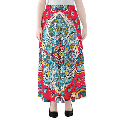 Floral Paisley Mandala Print Chiffon Maxi Skirt