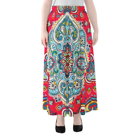 Floral Paisley Mandala Print Chiffon Maxi Skirt