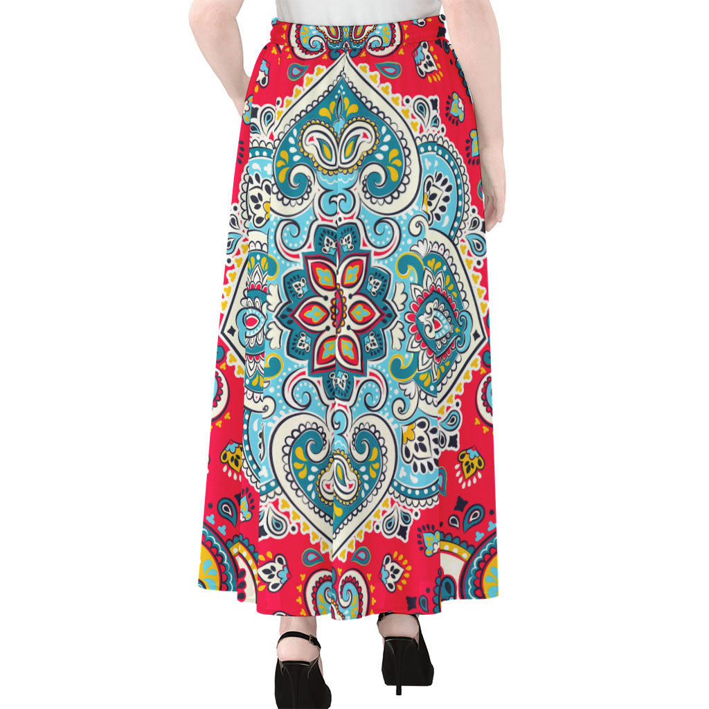 Floral Paisley Mandala Print Chiffon Maxi Skirt