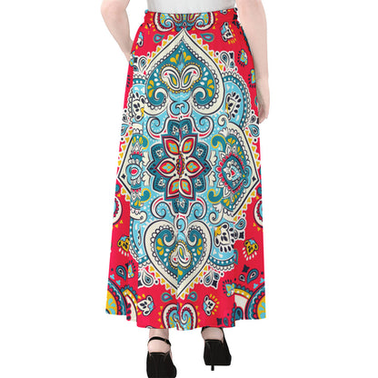 Floral Paisley Mandala Print Chiffon Maxi Skirt