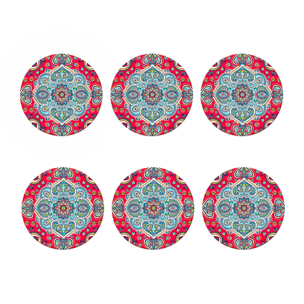 Floral Paisley Mandala Print Coaster Set