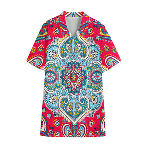 Floral Paisley Mandala Print Cotton Hawaiian Shirt