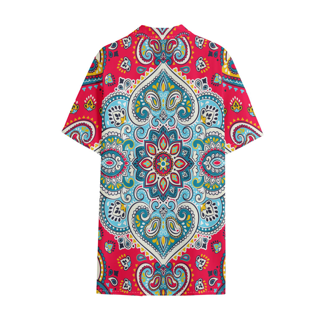 Floral Paisley Mandala Print Cotton Hawaiian Shirt