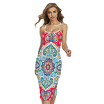 Floral Paisley Mandala Print Cross Back Cami Dress