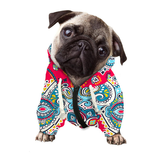 Floral Paisley Mandala Print Dog Zip Up Hoodie