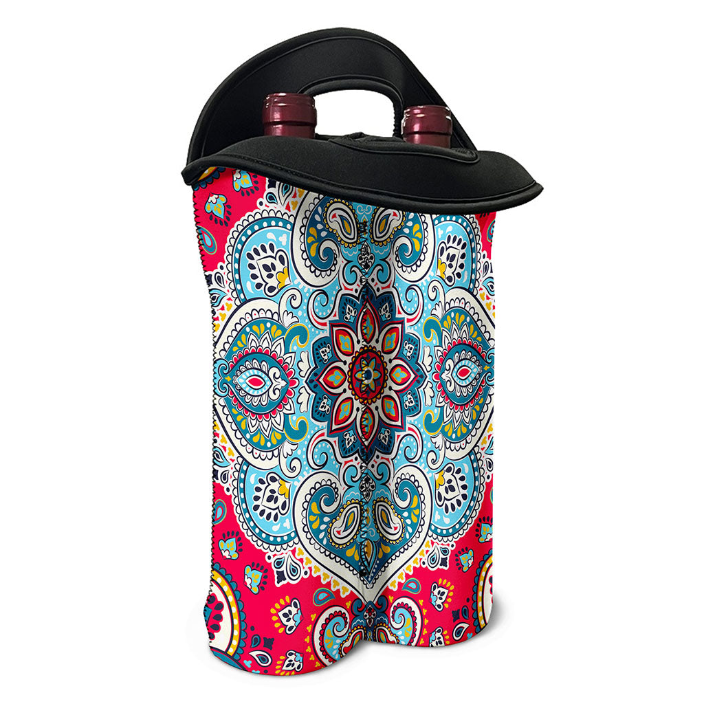 Floral Paisley Mandala Print Double Neoprene Wine Tote