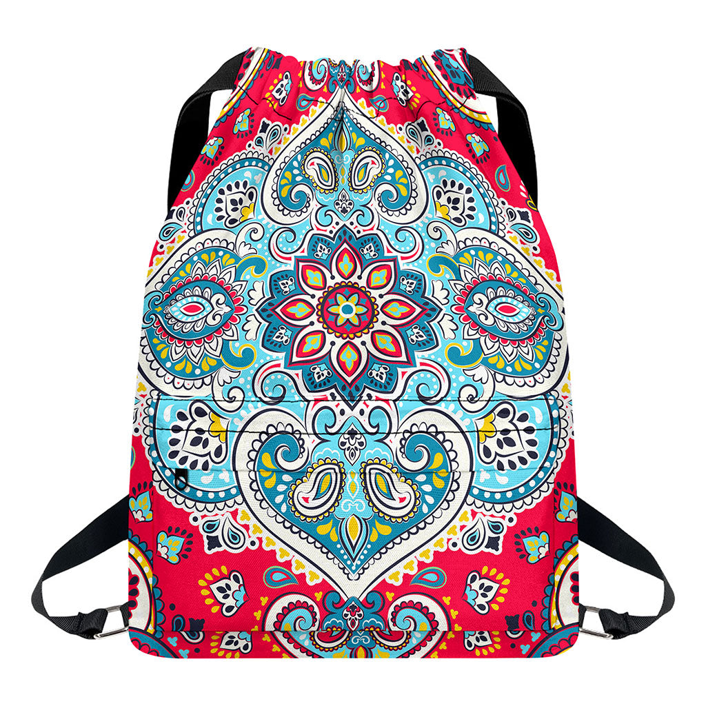 Floral Paisley Mandala Print Drawstring Backpack
