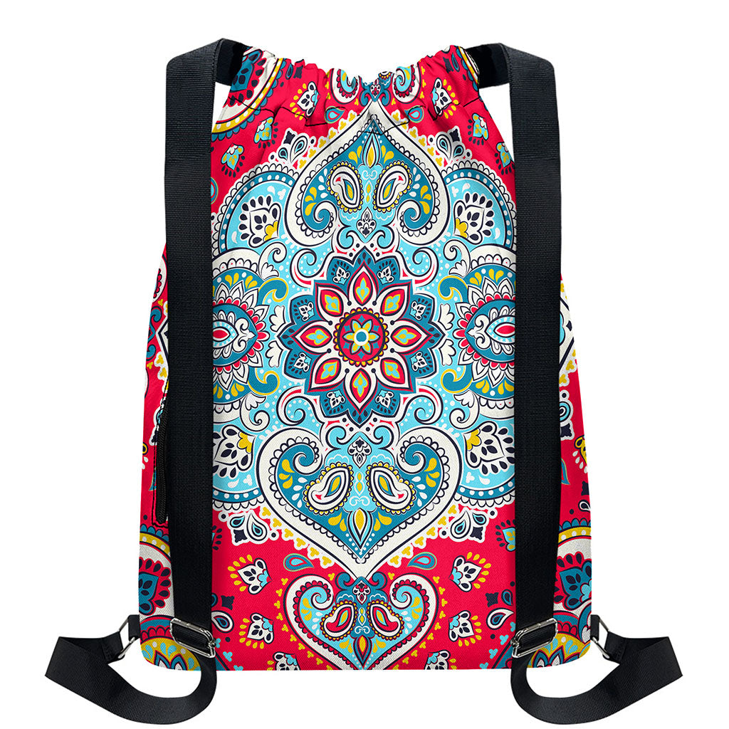 Floral Paisley Mandala Print Drawstring Backpack