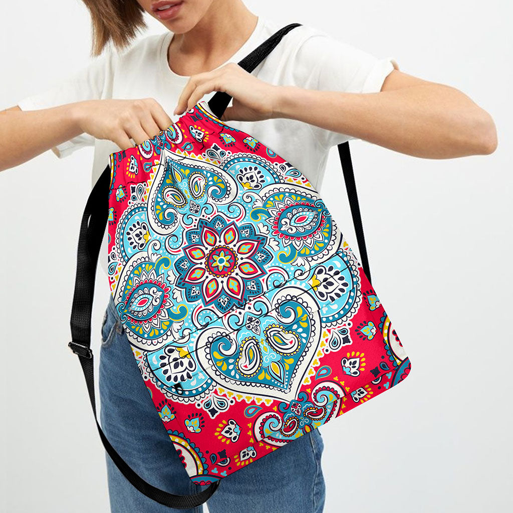Floral Paisley Mandala Print Drawstring Backpack