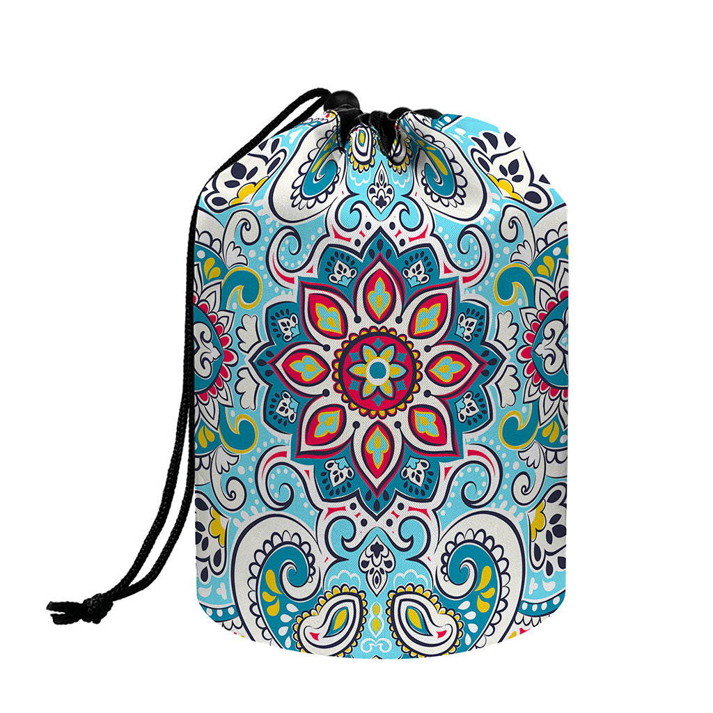 Floral Paisley Mandala Print Drawstring Makeup Bag