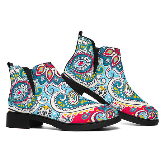 Floral Paisley Mandala Print Flat Ankle Boots
