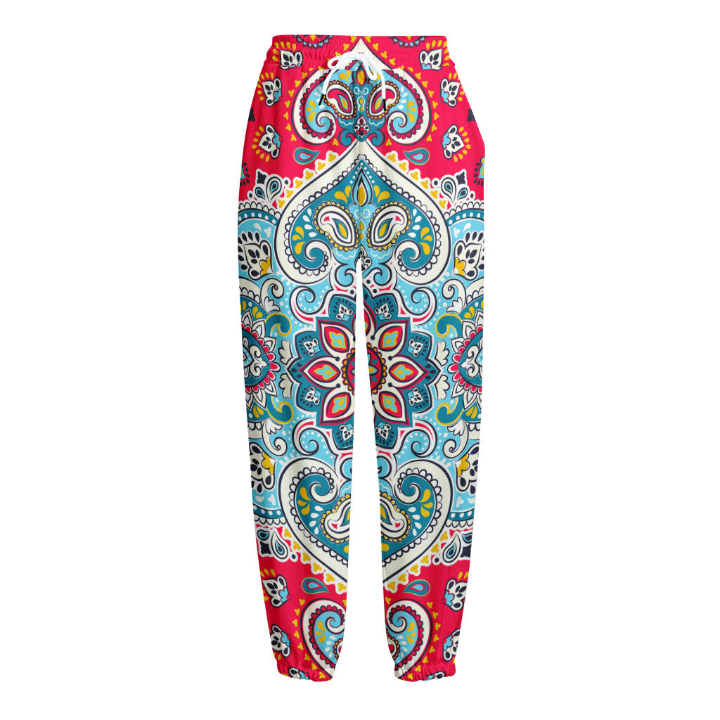 Floral Paisley Mandala Print Fleece Lined Knit Pants