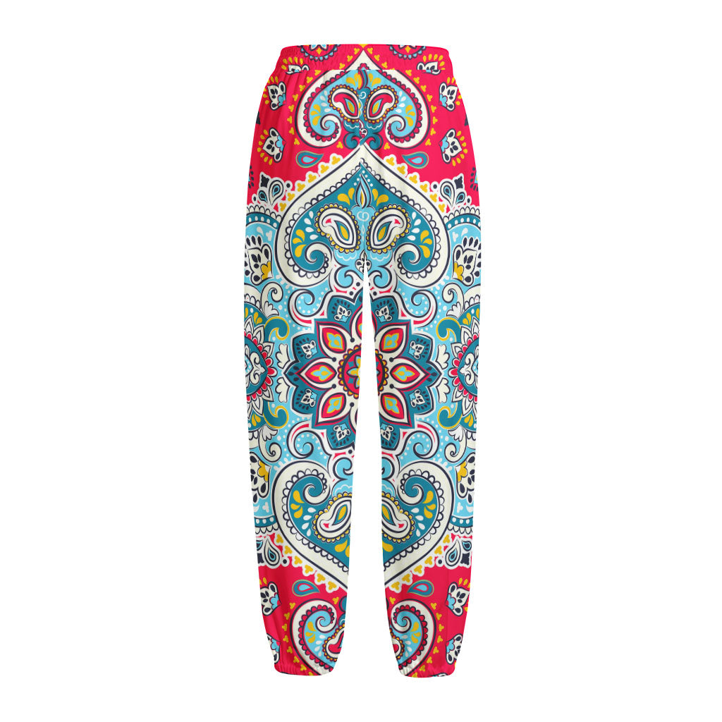 Floral Paisley Mandala Print Fleece Lined Knit Pants