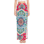 Floral Paisley Mandala Print High Slit Maxi Skirt