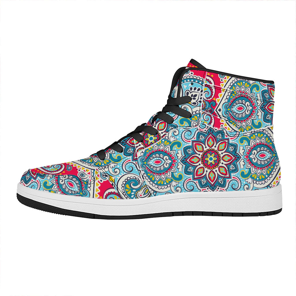 Floral Paisley Mandala Print High Top Leather Sneakers